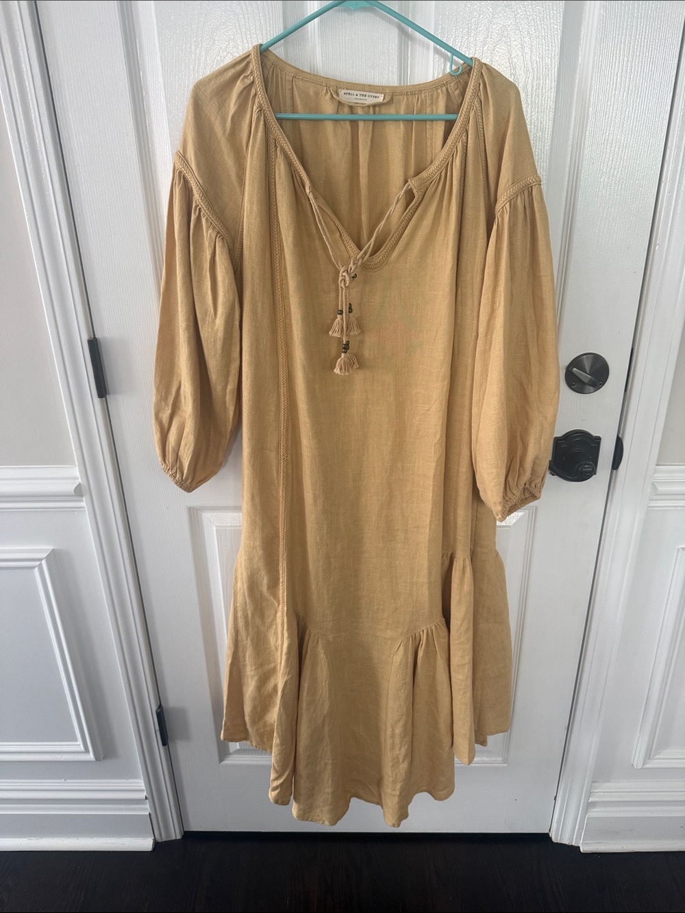 Mustard Tassel Peasant Midi Dress